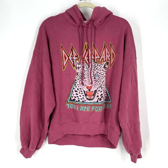 Daydreamer Def Leppard Too Late For Love Oversized Hoodie Sweatershirt Pink XS - Picture 1 of 11